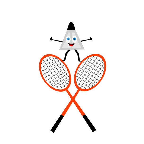 tollaslabda ütő rajzfilm karakter shuttlecock élénk kék szemű és hüvelykujj emelt, mint egy gesztus jóváhagyása koncepció rekreáció és sport tárgy fehér alapon - Vektor, kép