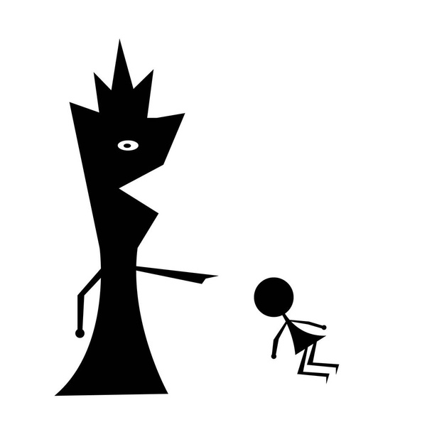 Шаховий король насварить пішака на колінах Концепція бізнесу є головним і підпорядкованим - Вектор, зображення