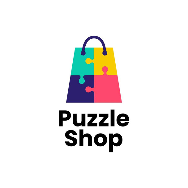 Bulmaca dükkanı alışveriş çantası logo vektör resimleme - Vektör, Görsel