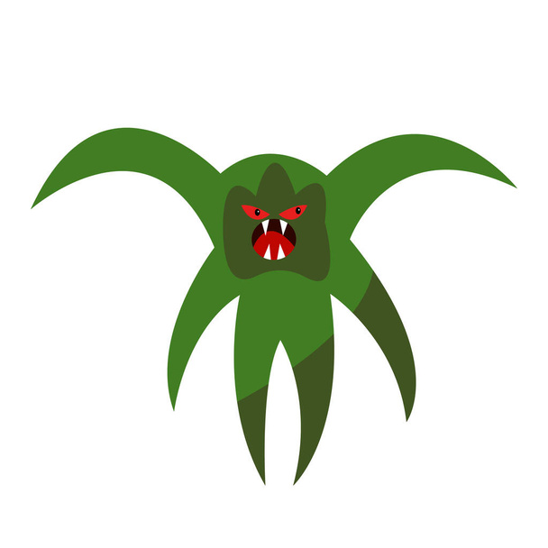 темно-зеленый призрак с пугающим лицом, красные сияющие глаза и открытый рот с острыми клыками объект на белом фоне концепции Хэллоуина и мистики - Вектор,изображение