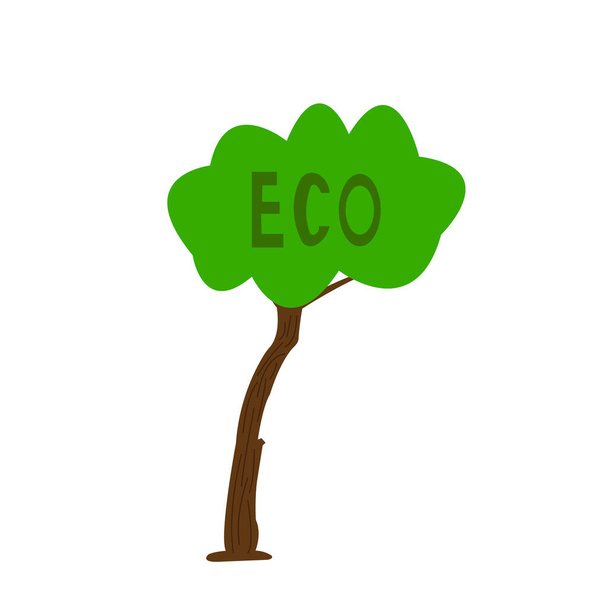tree with a thin and long trunk Green top and the English inscription Eco concept of nature and environment object on a white background - Vector, Imagen