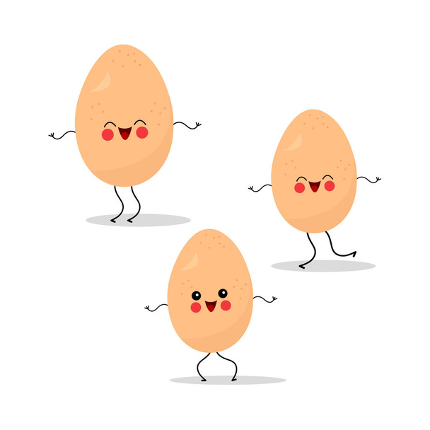 Set di uova di pollo danzanti su sfondo bianco concetto di cibo e attività - Vettoriali, immagini