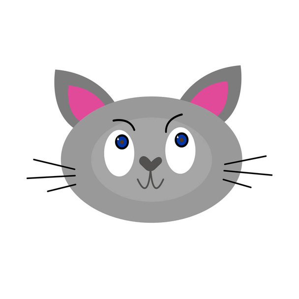 Cute gray cat closeup portrait cartoon character with blue shiny eyes and nose in the shape of a heart object on a white background pets concept. - Vektor, Bild