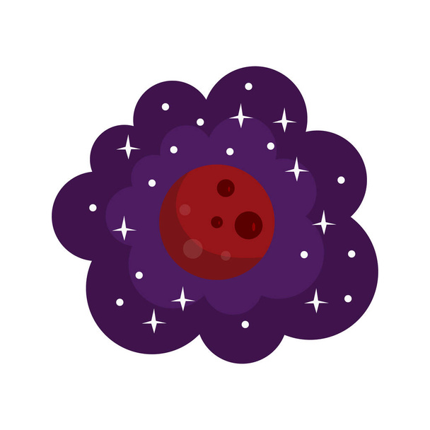 dark red planet with round craters in the night purple sky space concept - Vector, Image