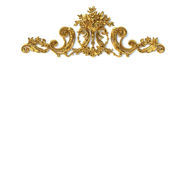 3d illustration. Classical decorative elements in Baroque style in the form of a rectangular frame. Holiday decor of gold elements isolated on a white background.Digital illustrations. Golden frame - Photo, Image