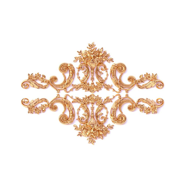 3D illusztráció. Klasszikus dekoratív elemek barokk stílusban, téglalap alakú keret formájában. Ünnepi dekoráció arany elemek elszigetelt fehér hátteren.Digitális illusztrációk. Arany keret - Fotó, kép