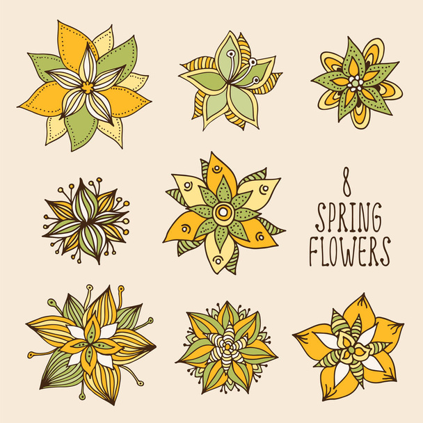 Flower doodle pattern, vector hand drawn floral background - Vektör, Görsel