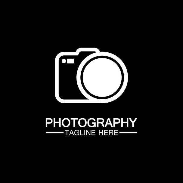 fotografia fotocamera logo icona modello di progettazione vettoriale isolato su sfondo nero - Vettoriali, immagini