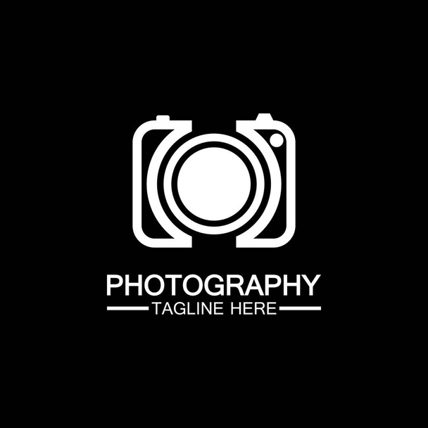 photography camera logo icon vector design template isolated on black background - Vector, Image
