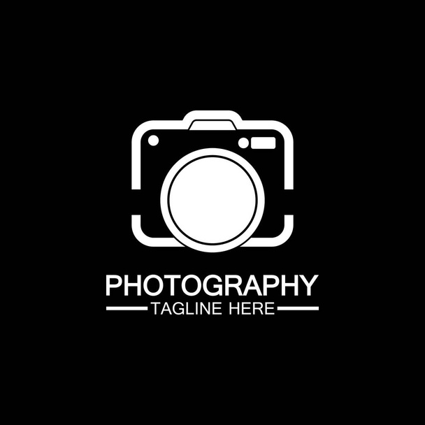 photographie caméra logo icône vectoriel modèle de conception isolé sur fond noir - Vecteur, image