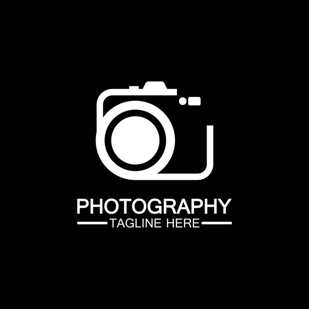 photographie caméra logo icône vectoriel modèle de conception isolé sur fond noir - Vecteur, image