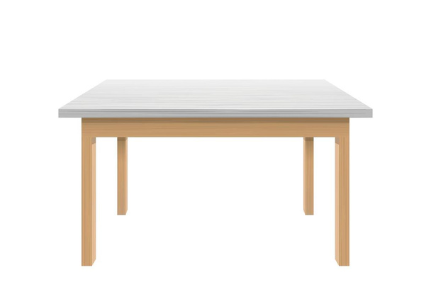 Beyaz yüzeyi olan tahta masa. Modern plastik dekorlu mutfak masası.. - Vektör, Görsel
