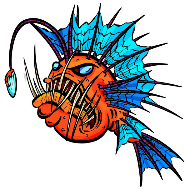 Cartone animato Brutto e malvagio Deep Sea Angler pesce Personaggi dei cartoni animati - Vettoriali, immagini