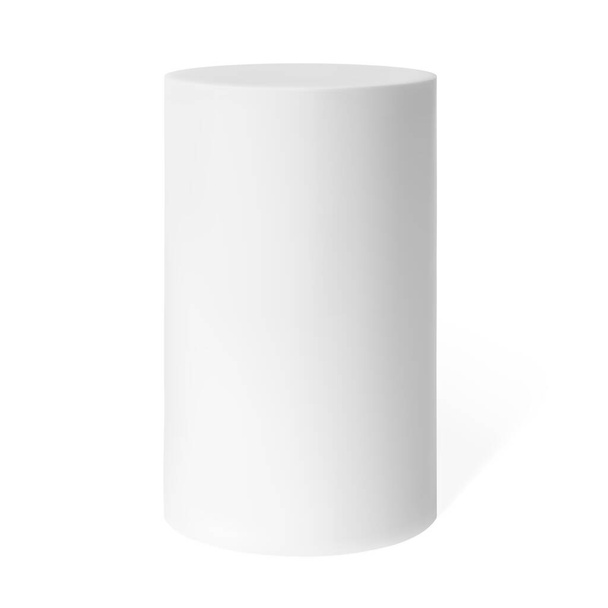 Forma de cilindro de maqueta de podio blanco aislado en la ilustración del vector de fondo blanco. Pedestal, escenario o plataforma para presentación de producto con espacio vacío para exhibición - Vector, imagen