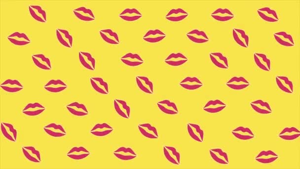 Χρονική ακολουθία ολίσθησης των γυναικών γεμάτα κόκκινα χείλη που κινούνται σε κίτρινο φόντο. Βίντεο 4K - Πλάνα, βίντεο