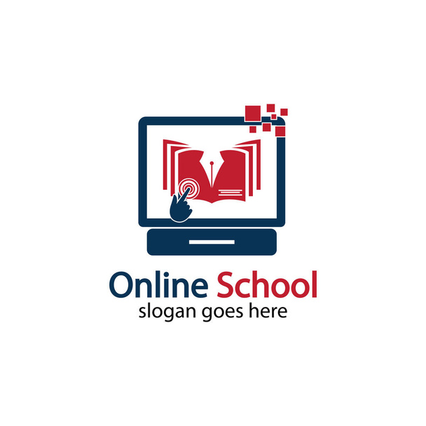 Online Εκπαίδευση πρότυπο σχεδιασμού λογότυπου. Σχεδιασμός λογότυπου σε απευθείας σύνδεση. Λογότυπο ηλεκτρονικής μάθησης - Διάνυσμα, εικόνα