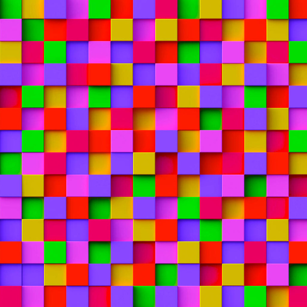 3D візуалізація абстрактного тла різнокольорових кубиків. Абстрактний фон з різнокольорових кубиків, однакового розміру, різної висоти, 3D панелі, 3D ілюстрації, рендеринга
 - Фото, зображення