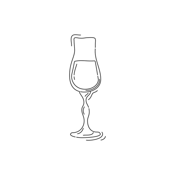 Стекло для выпивки на белом фоне. Карикатурный эскиз графического дизайна. В стиле Дудла. Черно-белое изображение ручной работы. Концепция алкогольных напитков для ресторана, кафе, вечеринки. Свободный стиль рисования - Вектор,изображение