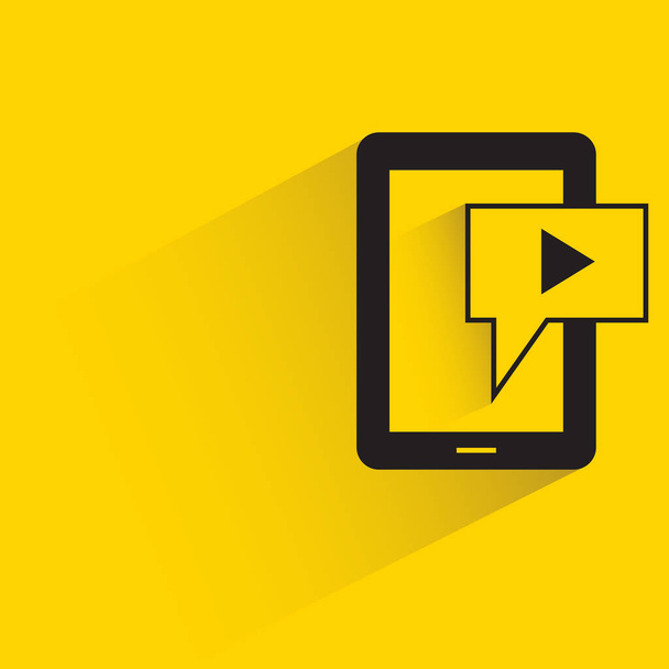 mobile phone and video message with shadow on yellow background - Διάνυσμα, εικόνα