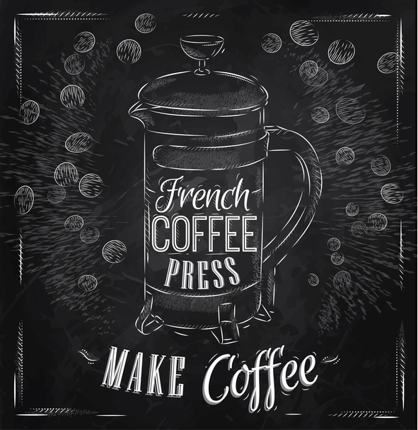 Poster French coffee press chalk - Vector, Image