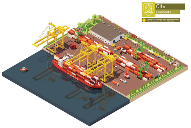 Vektor-isometrisches Hafen-Containerterminal und Schiff - Vektor, Bild