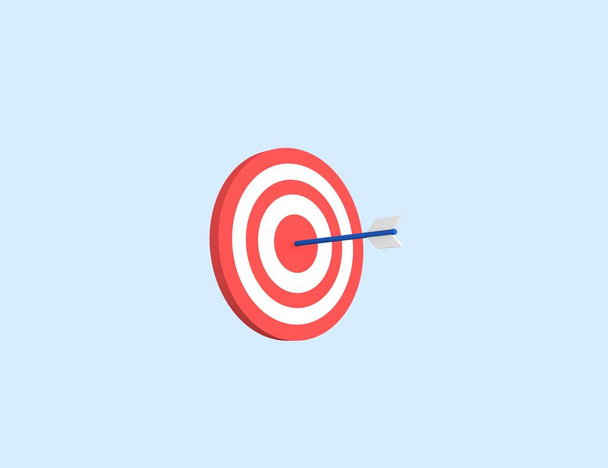 Business symbol target and arrow in the center. 3D render design isolated blue background. - Photo, Image