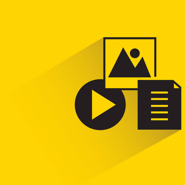 video file and media content with shadow on yellow background - Wektor, obraz
