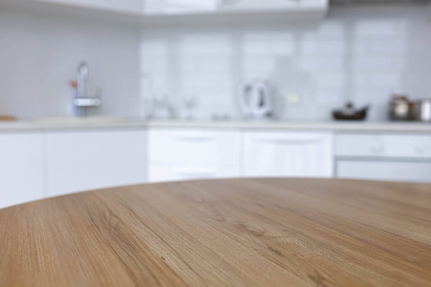 solid wood table on white kitchen background - Photo, Image