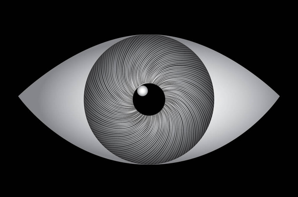 Gray eye on black background. Simple vector image - Vector, Image