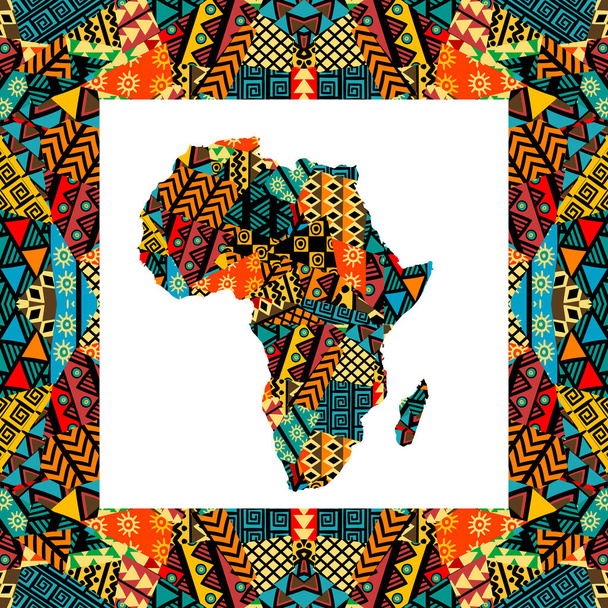 Afrika kaart en frame met etnische motieven - Vector, afbeelding