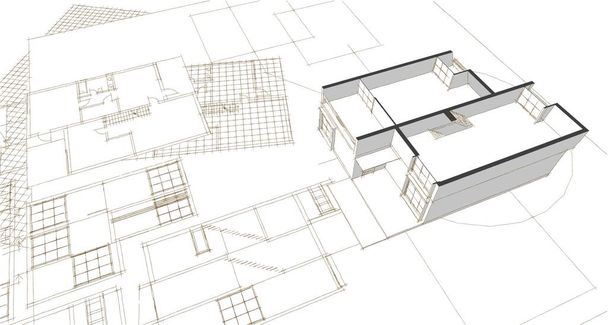 ház építészeti vázlat 3d renderelés - Fotó, kép