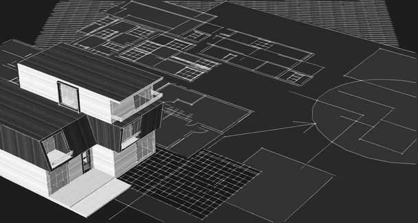 ház építészeti vázlat 3d renderelés - Fotó, kép