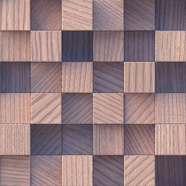 Ilustración 3d. Textura, fondo, cubos de madera tridimensionales, realistas en diferentes niveles con sombra, listones, con la textura de natural. Panel de madera, fondo con textura de madera. Render - Foto, imagen