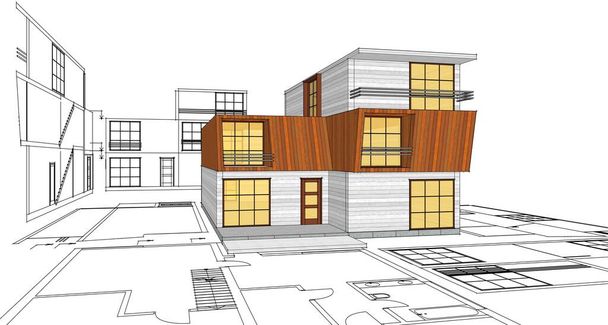 szkic architektoniczny domu 3d rendering - Zdjęcie, obraz