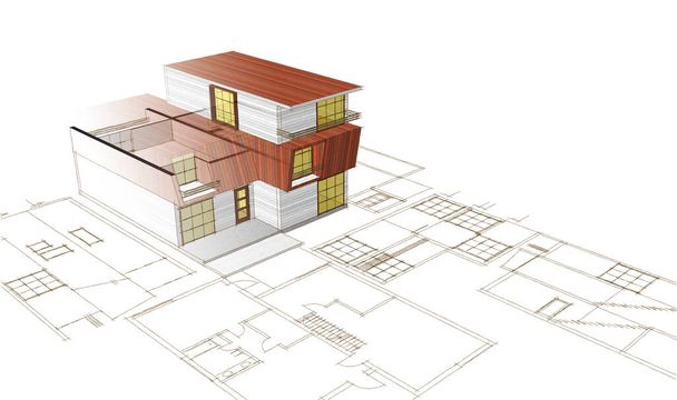 σπίτι αρχιτεκτονικό σκίτσο 3d απόδοση - Φωτογραφία, εικόνα