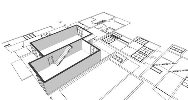 Haus architektonische Skizze 3D-Rendering - Foto, Bild