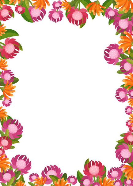 cartoon scene with floral frame colorful flowers illustration for children - Photo, image