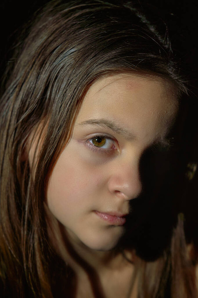 Facial portrait of cute teenage girl with long hair - Zdjęcie, obraz