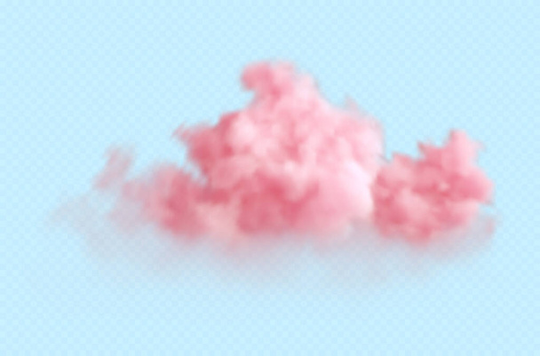Nube esponjosa rosa realista aislada sobre fondo azul transparente. Fondo cielo nuboso para su diseño. Ilustración vectorial - Vector, imagen
