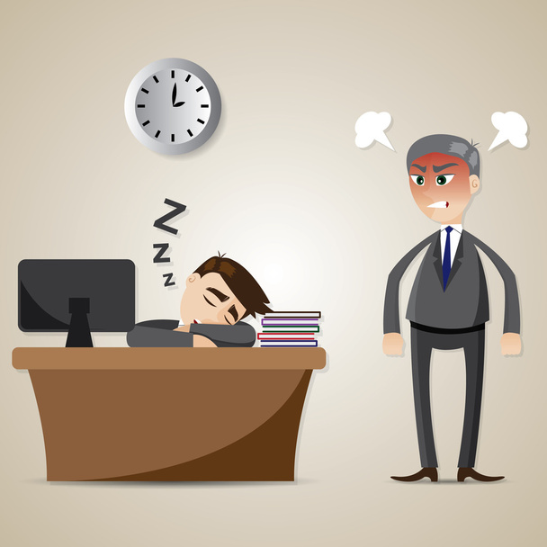 Cartoon zakenman slapen en boos baas - Vector, afbeelding