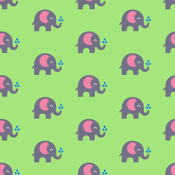 Elephants pattern on green background  - Vektor, Bild