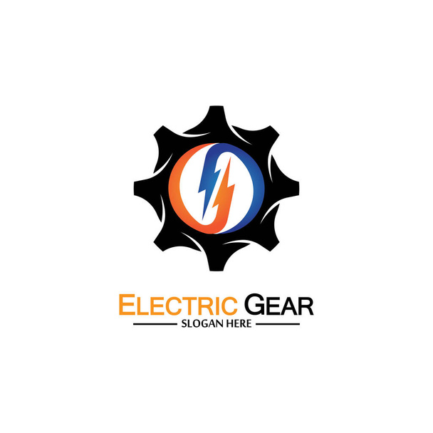 Illustration du modèle de logo de vecteur d'engrenage électrique. Convient pour les entreprises, la technologie et le web. aussi, pour l'énergie et le symbole du tonnerre - Vecteur, image