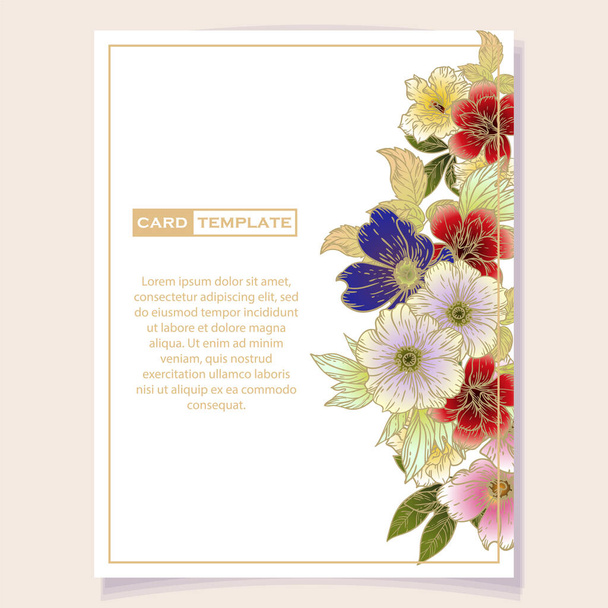 vector card template pattern with colorful flowers. design for invitation card - Vector, Imagen