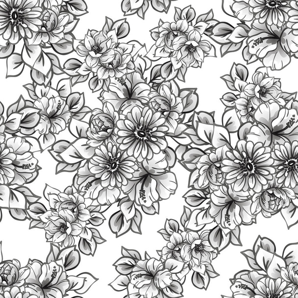 vector seamless pattern with black and white flowers. design for textile and scrapbook - Vektori, kuva