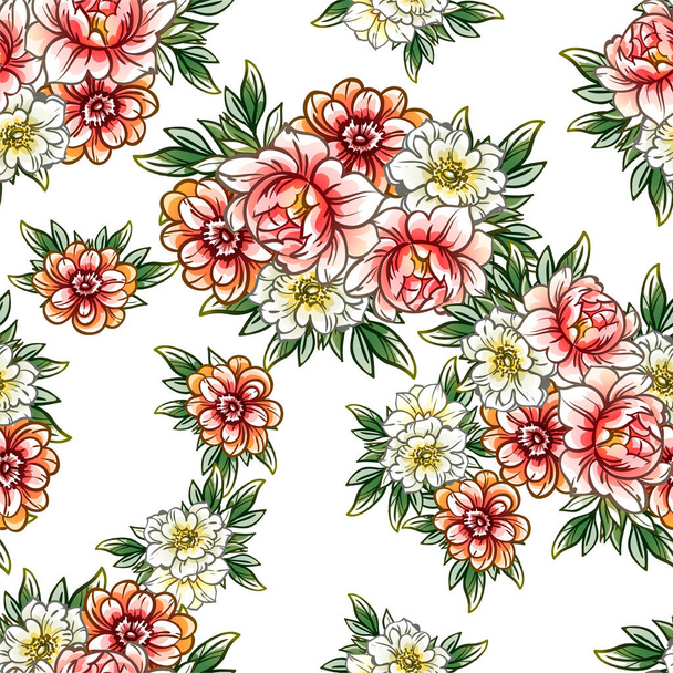 vector seamless pattern with colorful flowers. design for textile and scrapbook - Вектор, зображення
