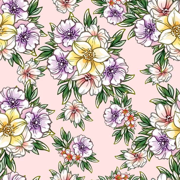 vector seamless pattern with colorful flowers. design for textile and scrapbook - Vektor, Bild