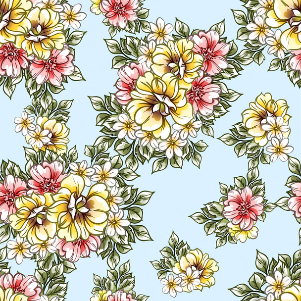 vector seamless pattern with colorful flowers. design for textile and scrapbook - Vecteur, image