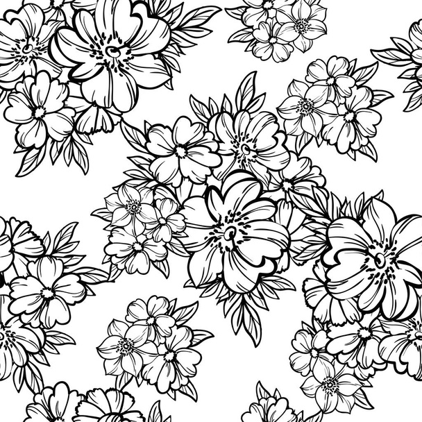 vector seamless pattern with black and white flowers. design for textile and scrapbook - Vektör, Görsel