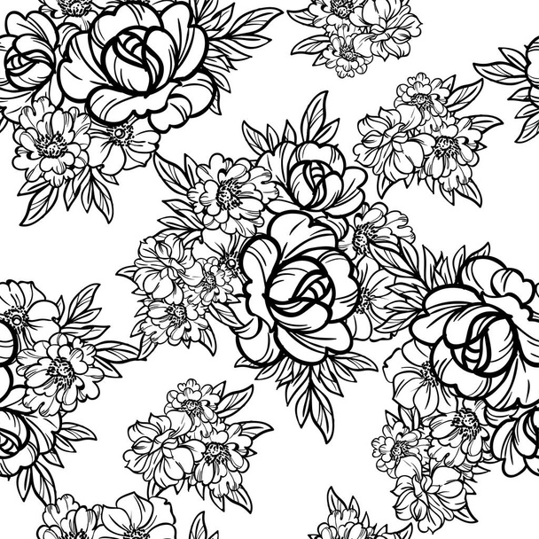 vector seamless pattern with black and white flowers. design for textile and scrapbook - Вектор,изображение