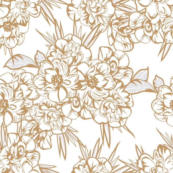 vector seamless pattern with brown linear flowers. design for textile and scrapbook - Vetor, Imagem
